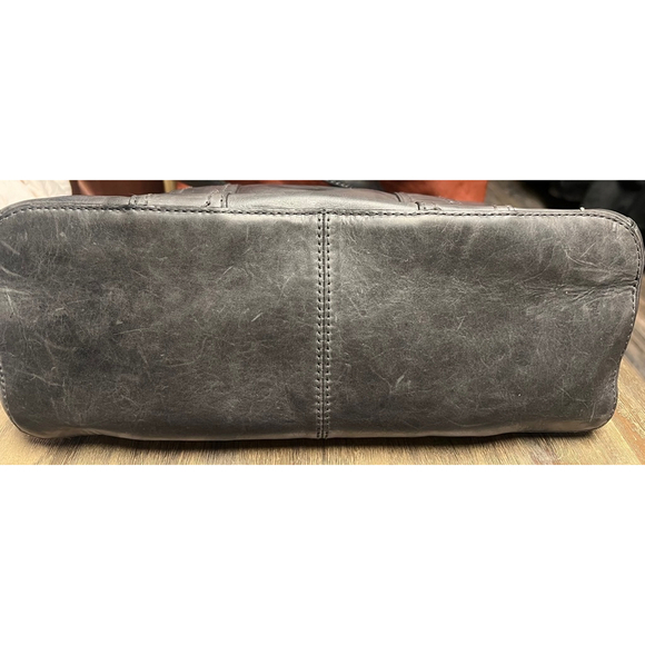 Women's Frye Leather Hand Painted Satchel Gray Skull Floral Medium Upcycled - Picture 4 of 6